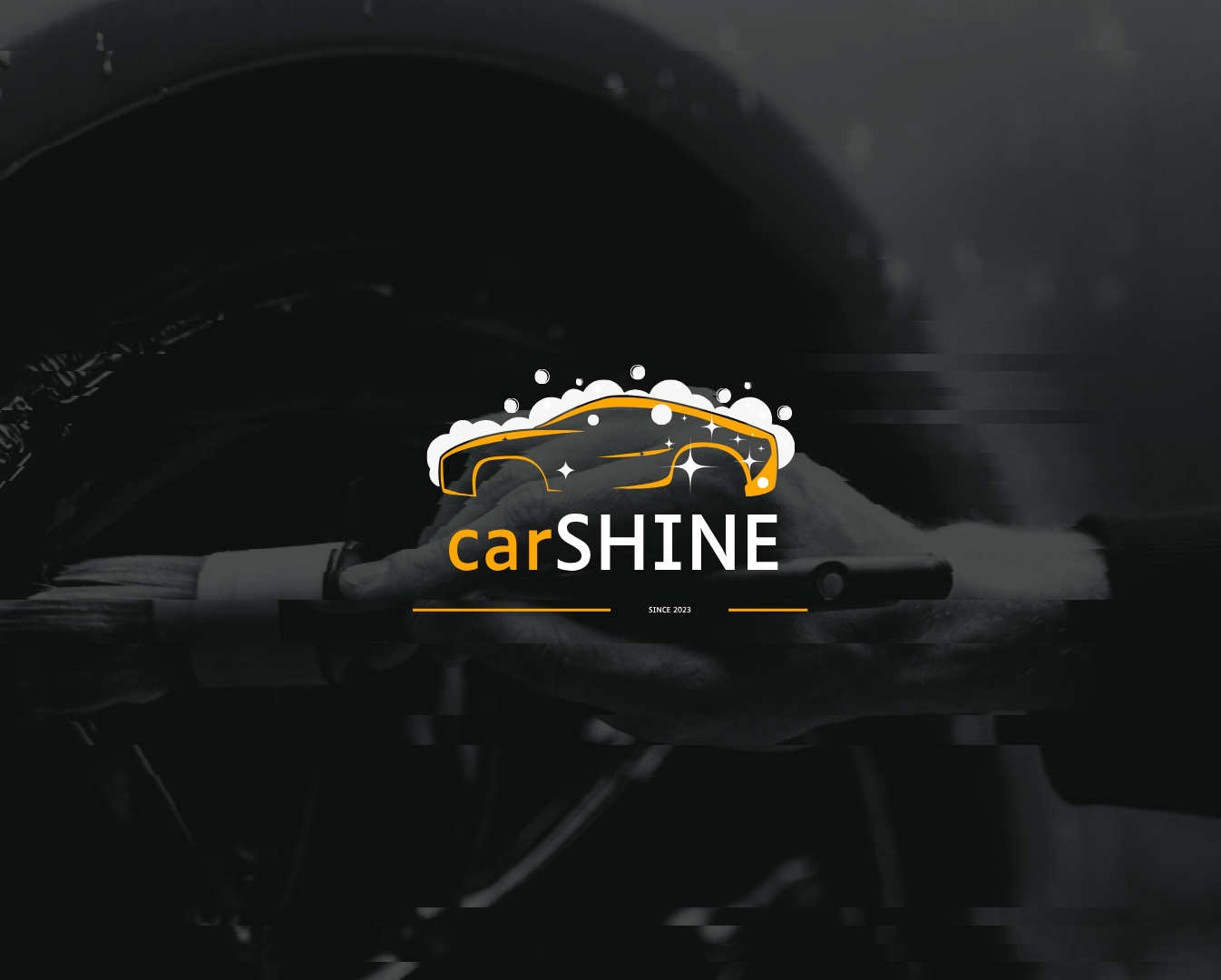 Logo von carSHINE mit einem autospezifischen Design und Händen, die eine Reinigung zeigen.
